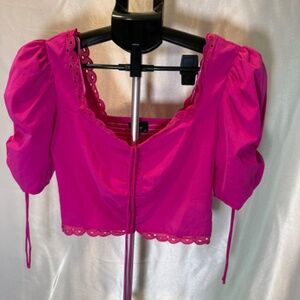 Milk & Honey Pink Smocked Puff Sleeve Crop Top S